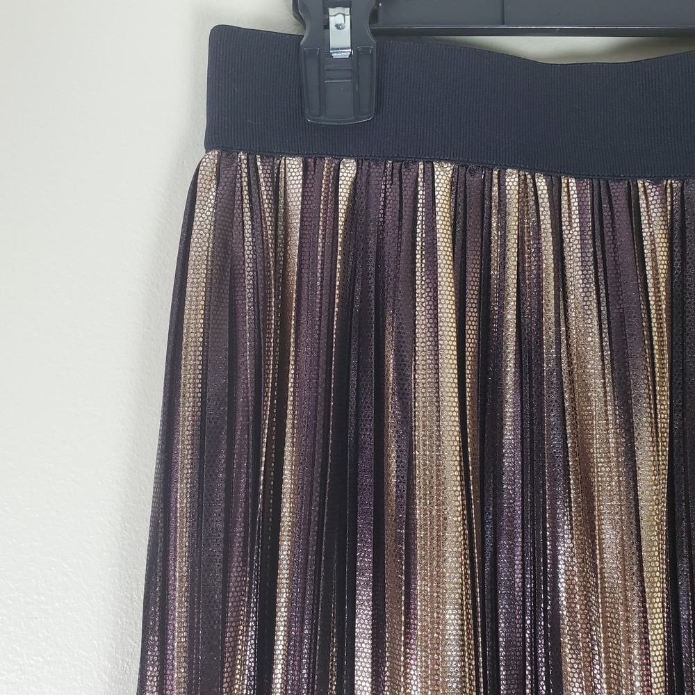 Alice And Olivia Mikaela Metallic Midi Pleated Skirt Gold Bronze Size 8 Lined - Picture 2 of 10